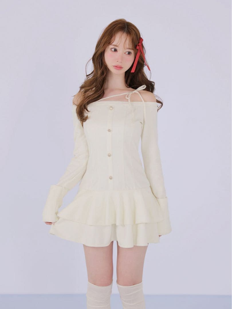 ワンピース Ribbon strap tiered frill mini onepiece Ribbon strap tiered frill mini onepiece - メルカリ