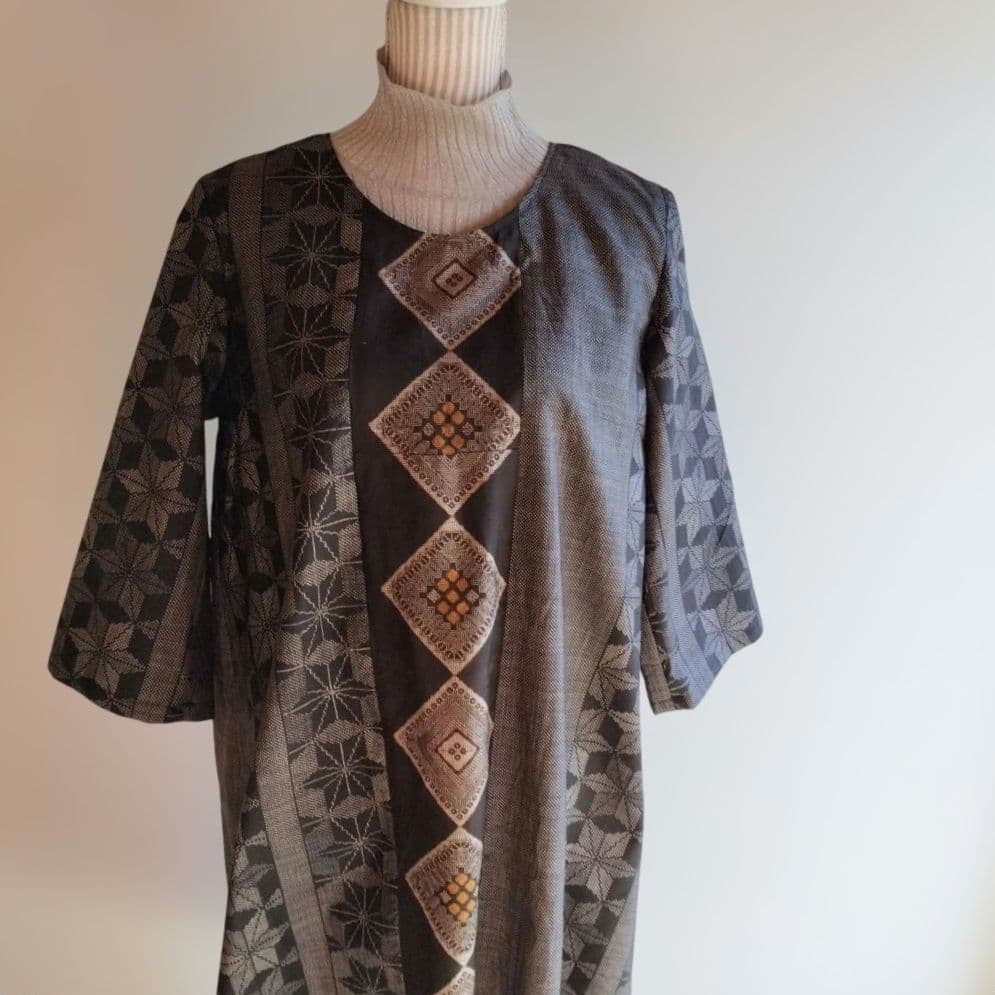 着物リメイク 大島 龍郷 ワンピース チュニック - ワンピースオリジナル