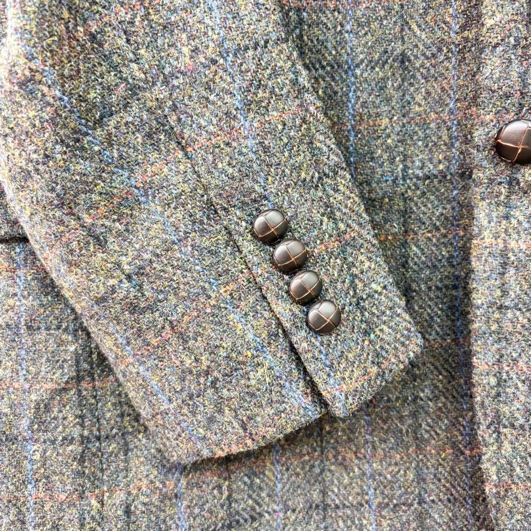 ハリスツイード 2Bテーラードジャケット 希少エジプト製 胡桃ボタン 茶