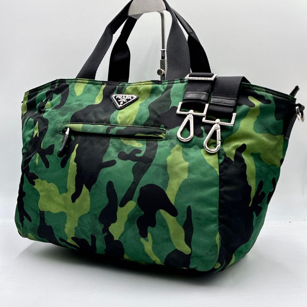 美品 プラダ トートバッグ 2way 三角ロゴ レザー 白タグ A4可 ナイロン