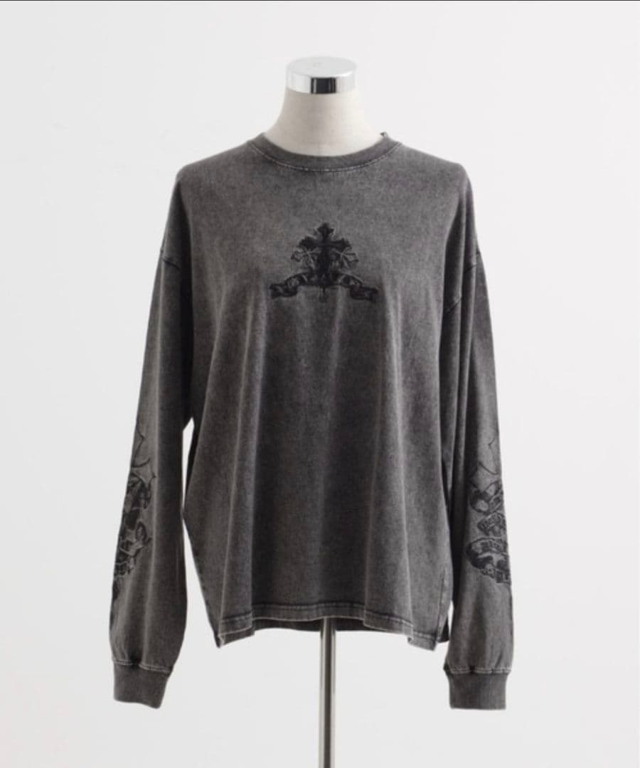 REFLEM クロス刺繍L/S Tee/ロングスリーブカットソー ロンT グレー REFLEM/レフレム』クロス刺繍L/S Tee/ロングスリーブカットソー（T