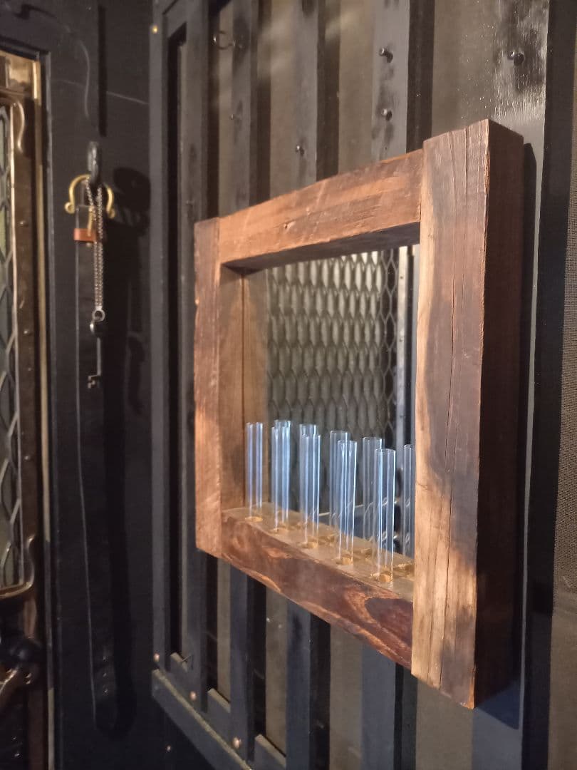 古木材 無垢 オールド エルム 楡の木 ガラス管 ウォール ミラー 壁掛け