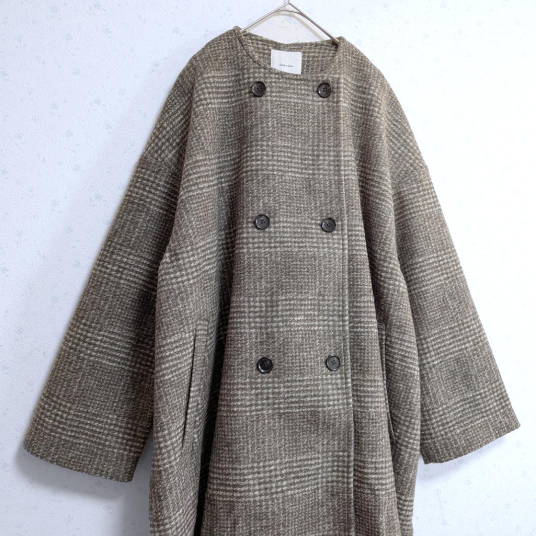 新品 Spick ＆ Span Wスライバーノーカラーチェックポンチョコート