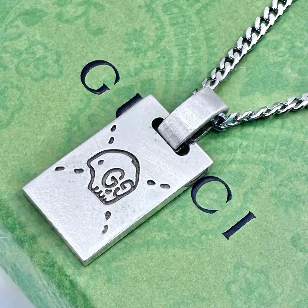 美品】グッチ GUCCI ゴースト スカル ネックレス スクエア シルバー