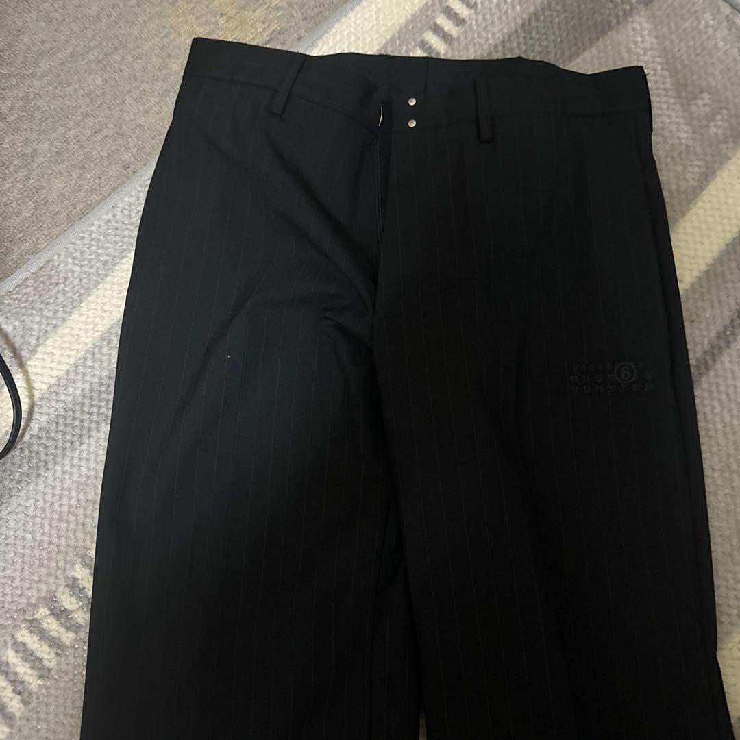 MM6メゾンマルジェラ黒 ストライプ ワイドパンツ エムエム6 MM6 S52KA0414 S54445 ロングパンツ レディース ボトムス