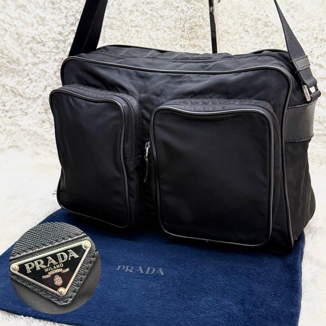 PRADAプラダ 三角ロゴ メンズ ショルダーバッグ サフィアーノ 白タグ PRADAプラダ 三角ロゴ メンズ ショルダーバッグ サフィアーノ 白タグ