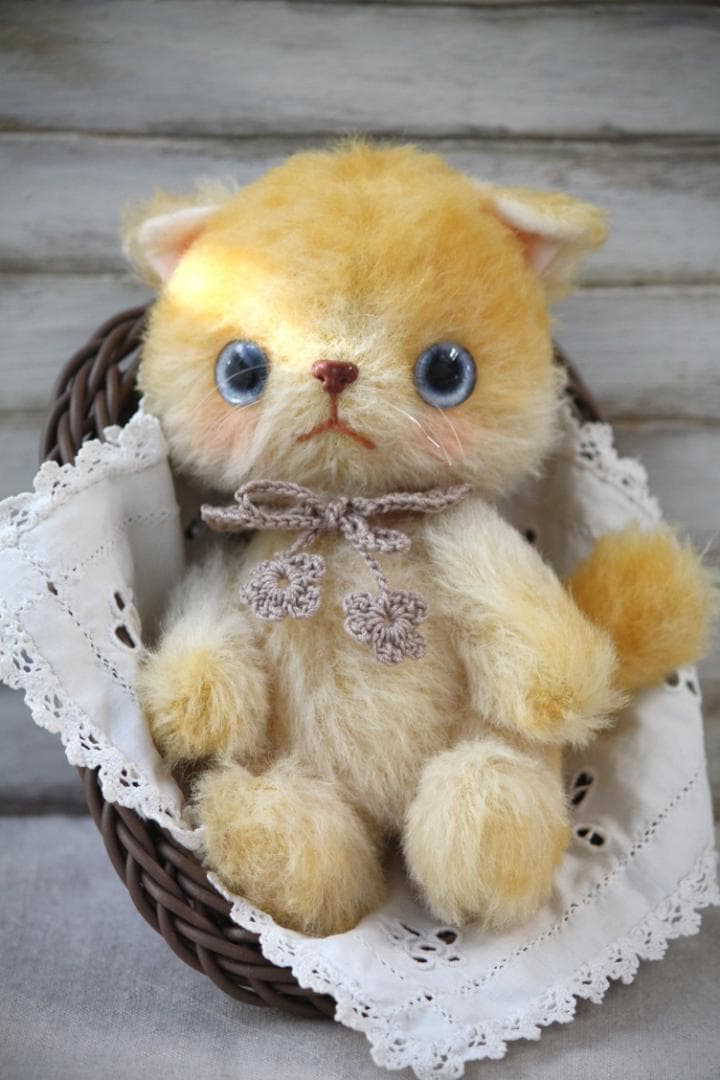 アートドール　テディベア　ハンドメイド　ぬいぐるみ　子猫 おねだり上手な子 ｝ ねこ ぬいぐるみ 作家 テディベア ハンドメイド