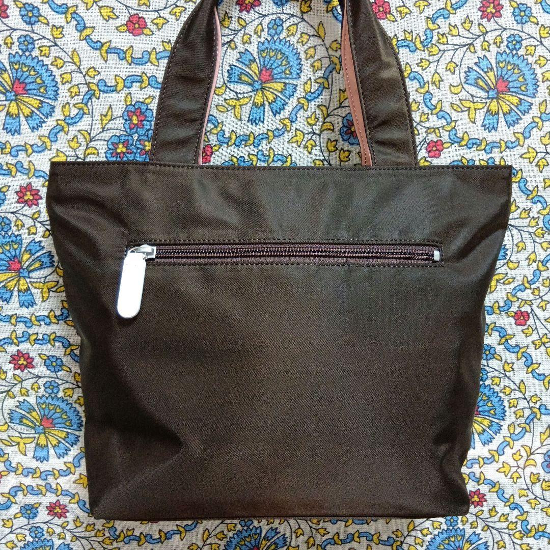 美品】キタムラ トートバッグ ナイロン ブラウン ピンク ロゴ 刺繍