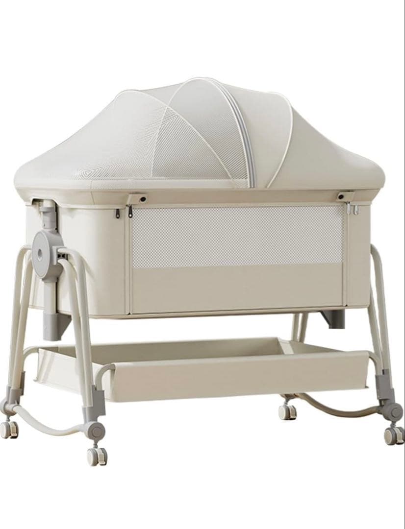 KINO LINPO ベビーベッド　添い寝　キャスター付き 収納棚付き ホワイト Amazon.co.jp: Kino Linpo ベビーベッド 添い寝 新生児ベッド 乳児用