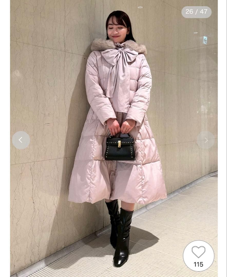 セルフォード フードリボンロングダウンコート ピンク サイズ38（M相当