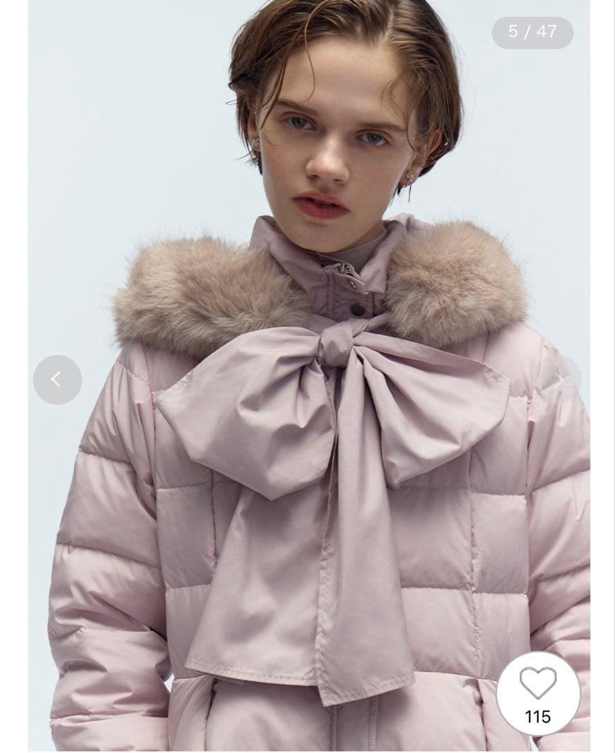 セルフォード フードリボンロングダウンコート ピンク サイズ38（M相当