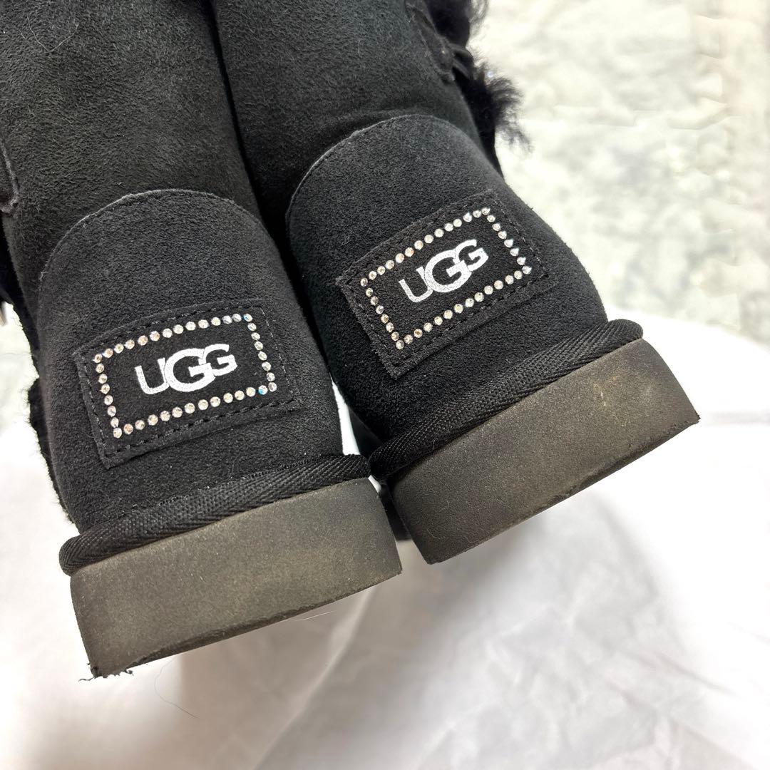 UGG ムートンブーツ ブラック ラインストーンビジュー ボタン付 24
