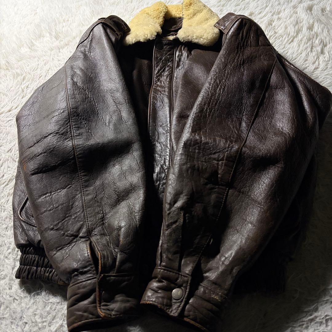 雰囲気抜群】HOUSTON フライトジャケット G-1 襟ボア 羊革 L