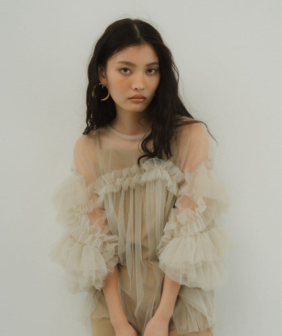 ANDRESD チュールトップス フリル付きシアートップス
