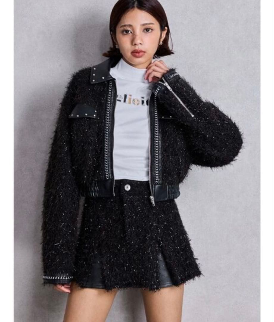 gyda ラメツイードチェーンジャケット ジェイダ GYDA ラメツイードチェーンジャケット （BLK） -靴