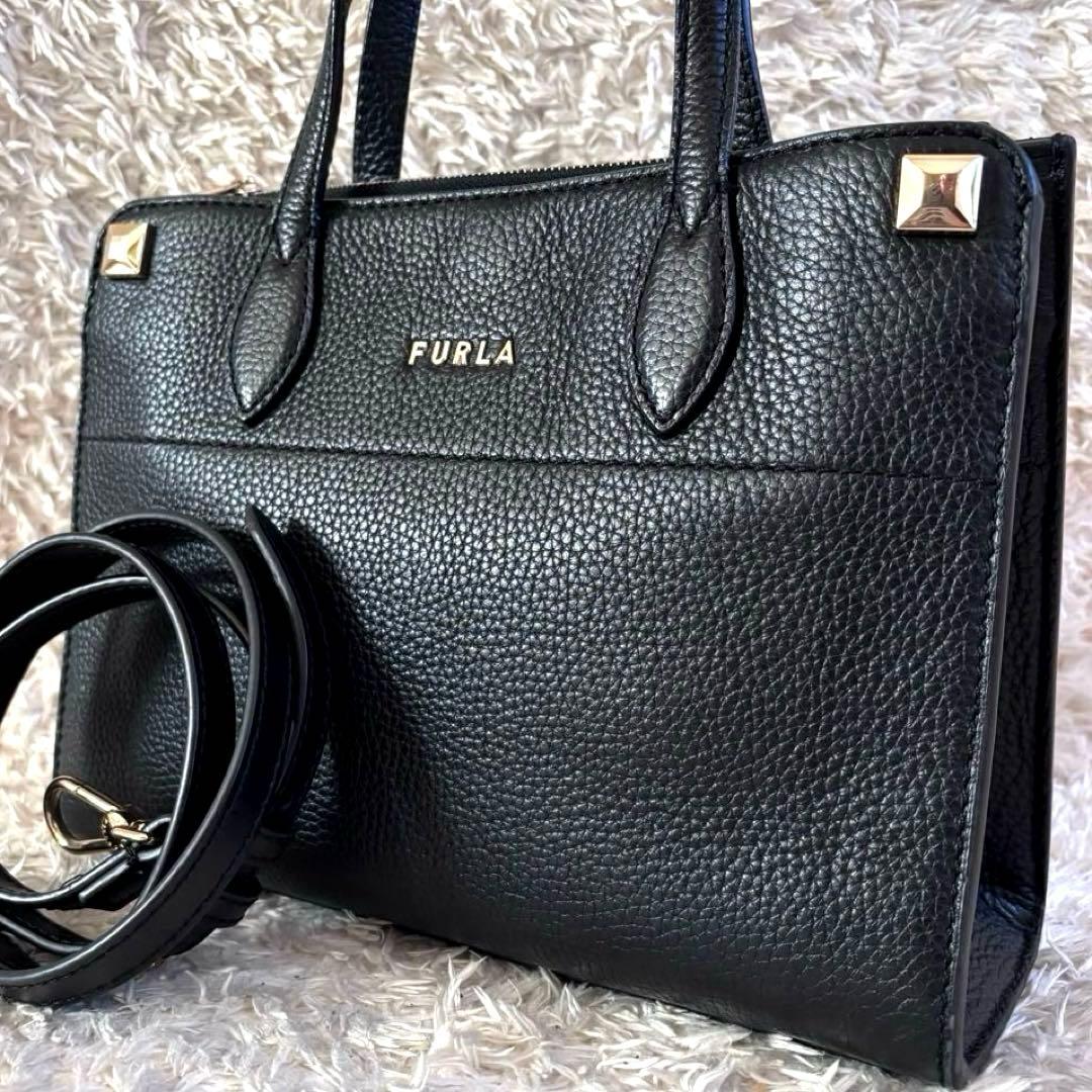 未使用級✨フルラ アフロディーテ 2wayバッグ レザー 現行ロゴ シボ革