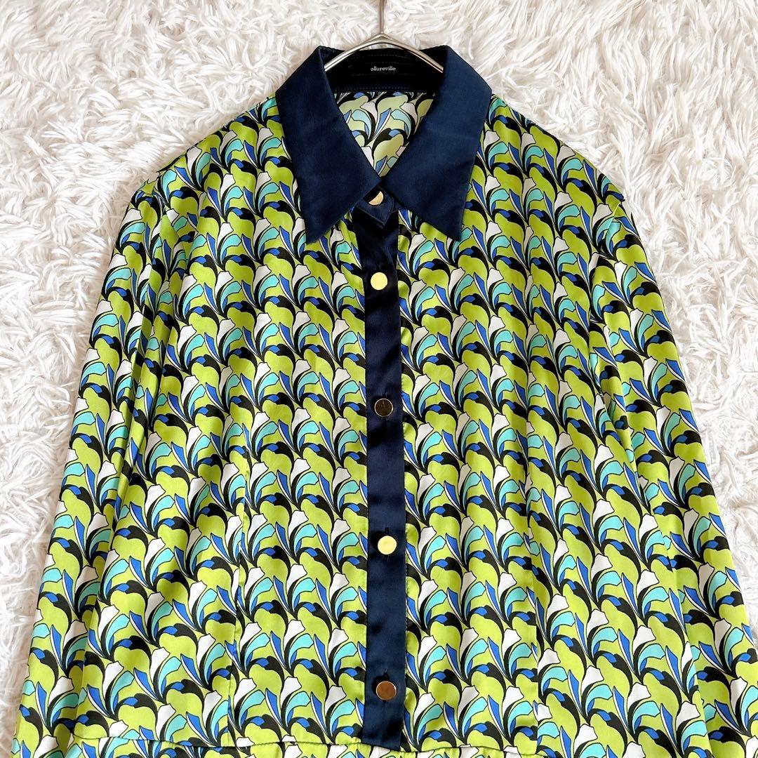 美品⁂アルアバイル⁂長袖シャツロングワンピース リーフジオメトリック