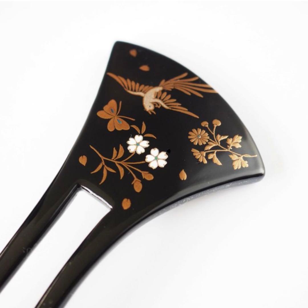 美品】本漆純金蒔絵螺鈿かんざし 銀杏ピン 王朝文様（黒色） - メルカリ