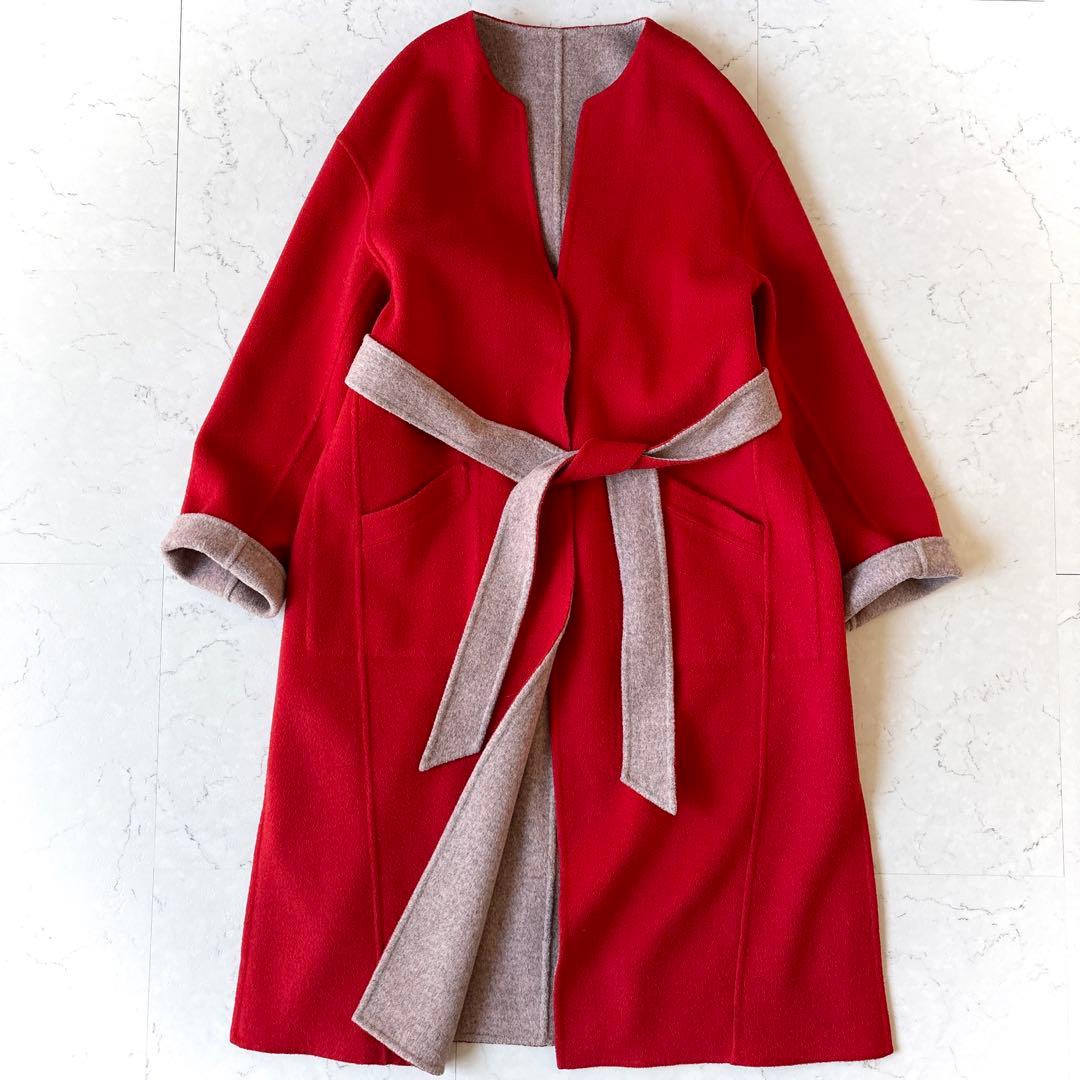 美品 ジュエルチェンジズ UA ウール リバーシブル ノーカラー リバーコート