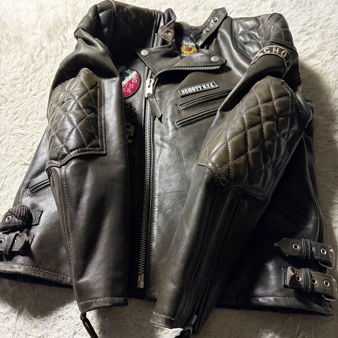 m*h様 【雰囲気抜群】schott ライダースジャケット ダブル 本革 ワッペ
