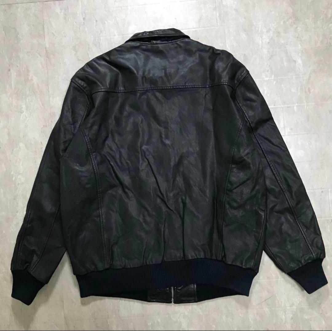 80s レザーボンバージャケット 本革 短丈 ブラック 黒 ノームコア 無地 春