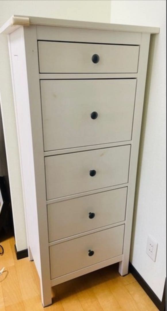 IKEA ヘムネス チェスト ホワイト 5段チェスト　引取り可(大阪市) RACKNÄS ラックネス チェスト（引き出し×3）, ホワイト/壁取り付け型