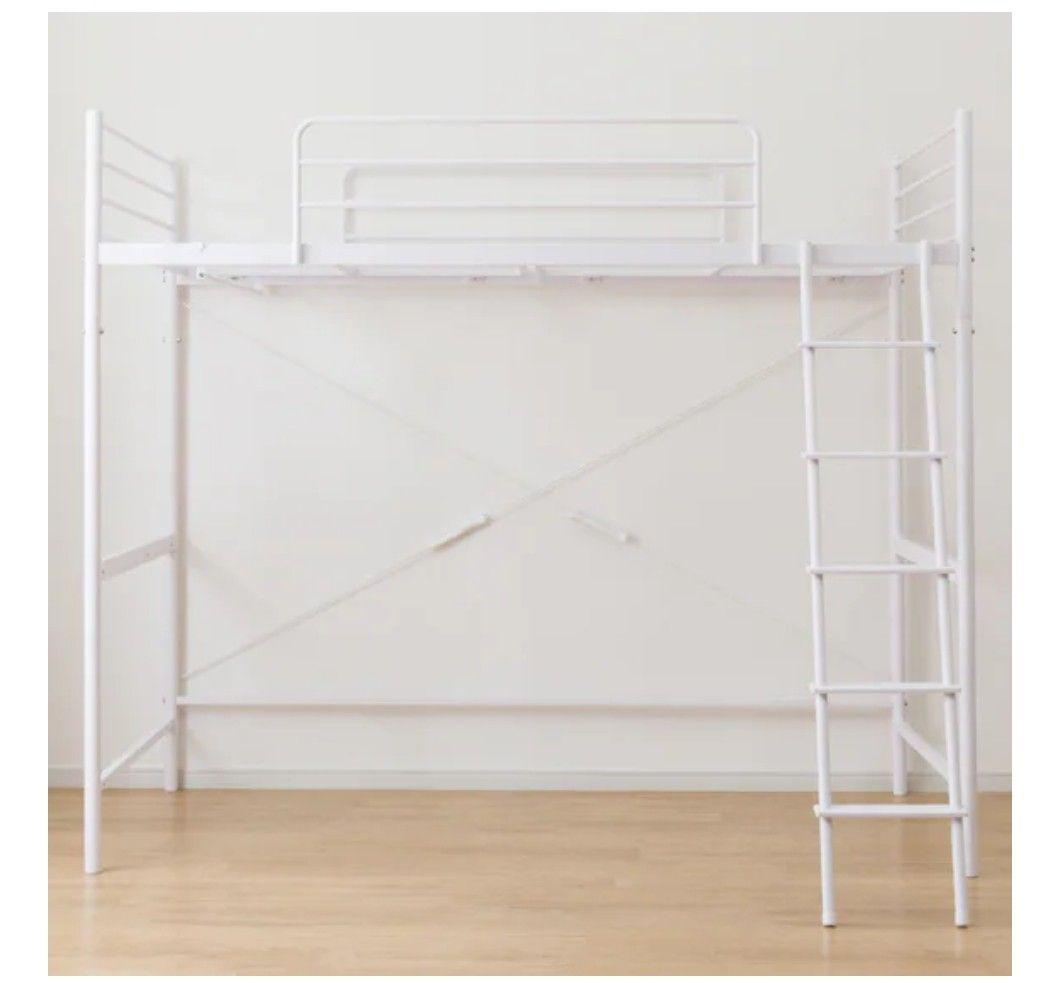 ニトリホワイト ロフトベッド スチール製 ニトリ（NITORI） スチールハイベッド+棚付きデスクセット(HB02 WH