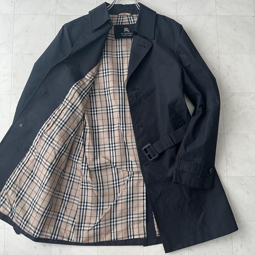美品✨バーバリーブラックレーベル トレンチコート ベルト ノバチェック 黒 M 美品 BURBERRY BLACK LABEL トレンチコート M チェック ライナー