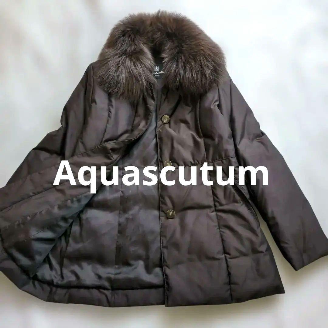 Aquascutum ブラウン ダウンジャケットフォックス ファー付き - メルカリ