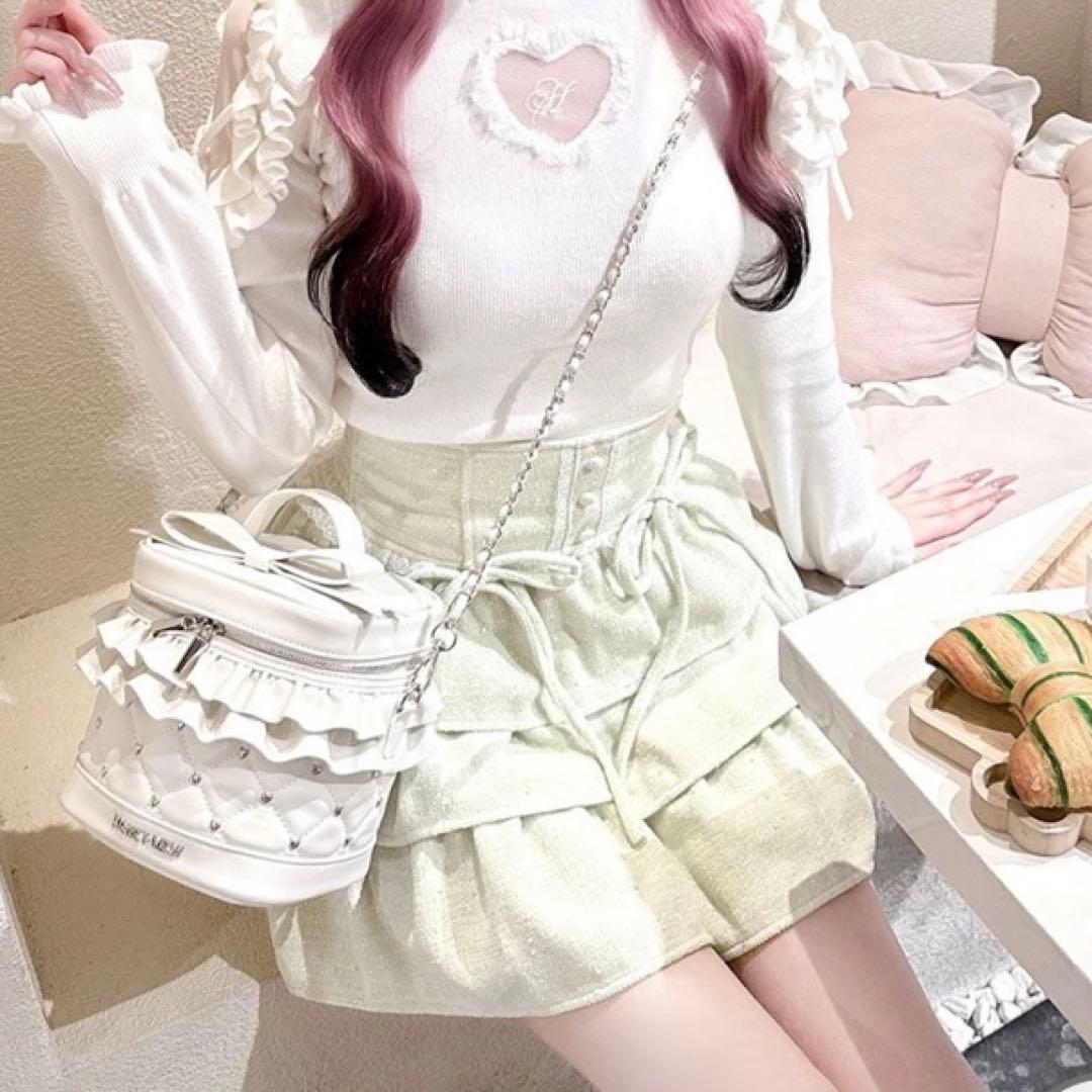 ハニーミュウ HONEYMEWツイードティアードフリルスカート グリーン