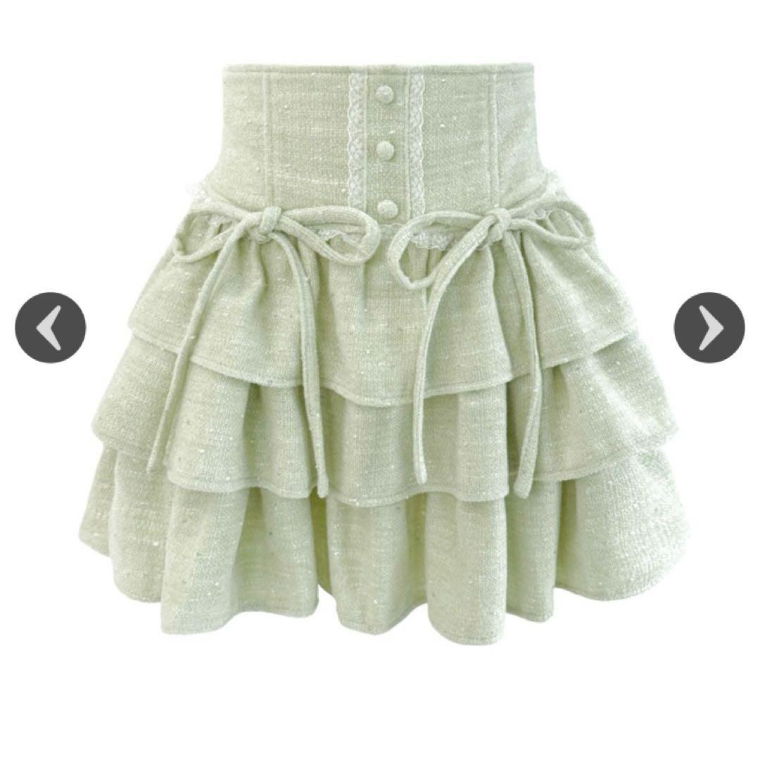 ハニーミュウ HONEYMEWツイードティアードフリルスカート グリーン