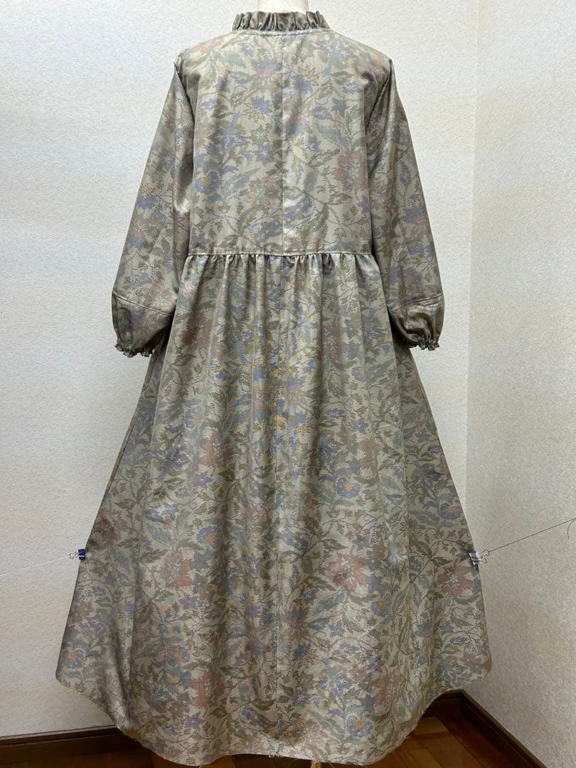 着物リメイク 大島紬ワンピース前ボタン Lサイズ 着物リメイク 大島紬