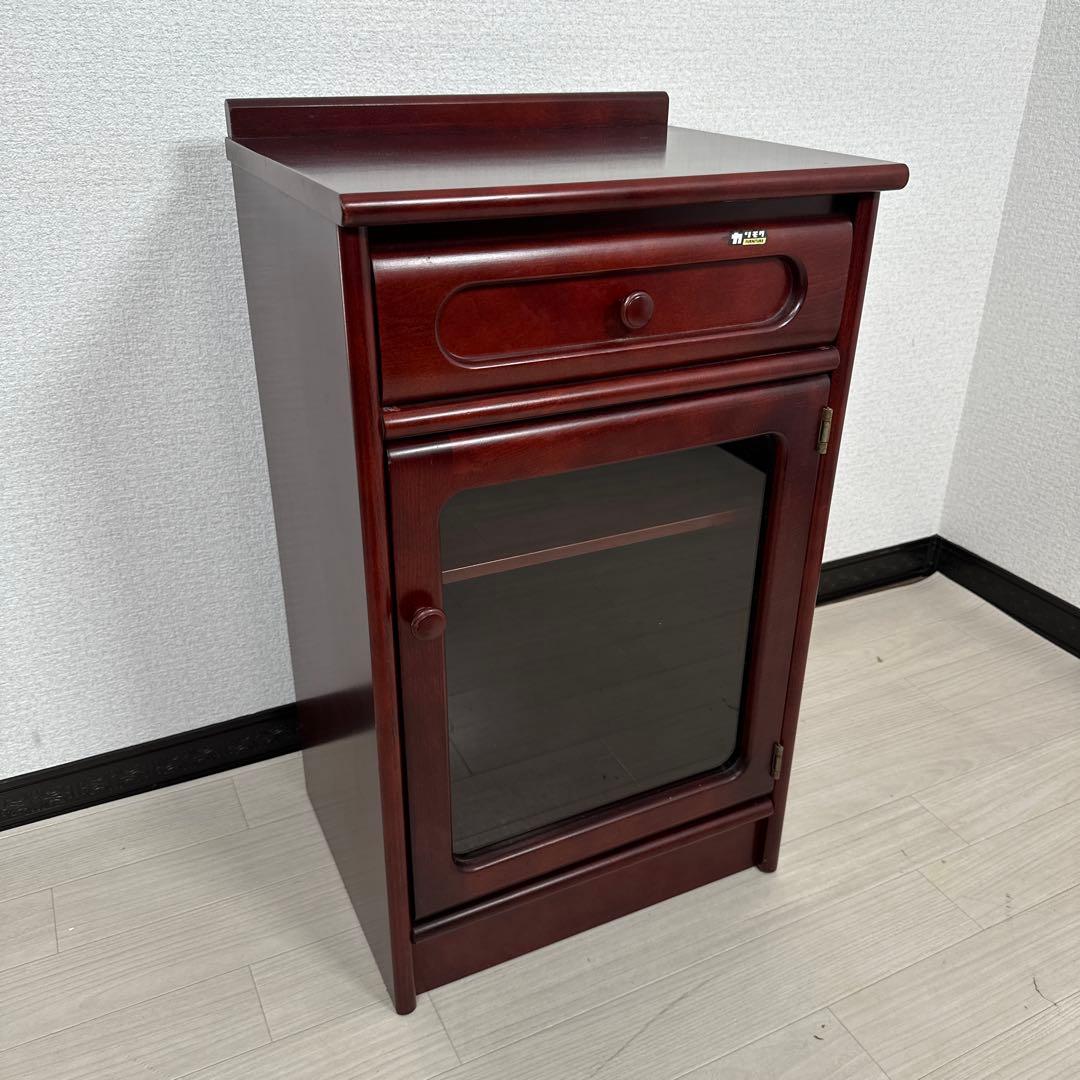 カリモク ガラス キャビネット サイドボード 電話台 花台 飾り棚 ※i4※ カリモク 天然木 電話台 花台 レンジ台 サイドチェスト キャビネットi4
