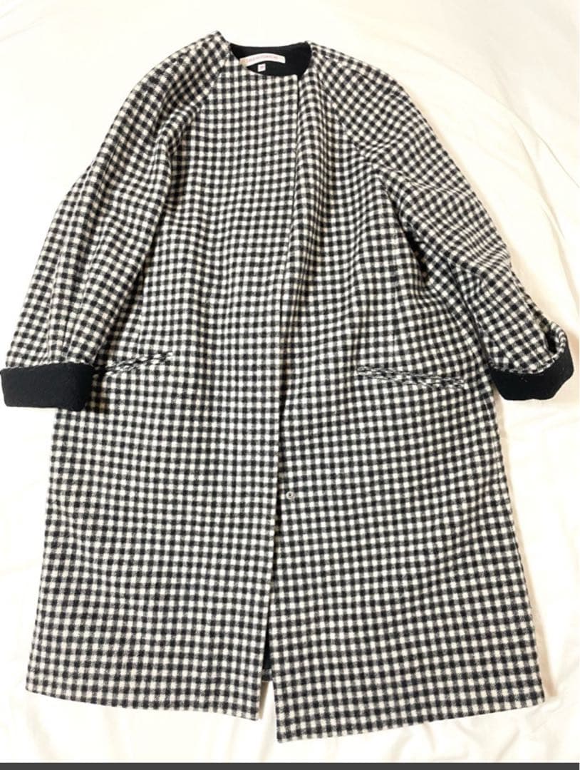 ドレステリアDRESSTERIOR チェックウールノーカラーコート◇ロング丈