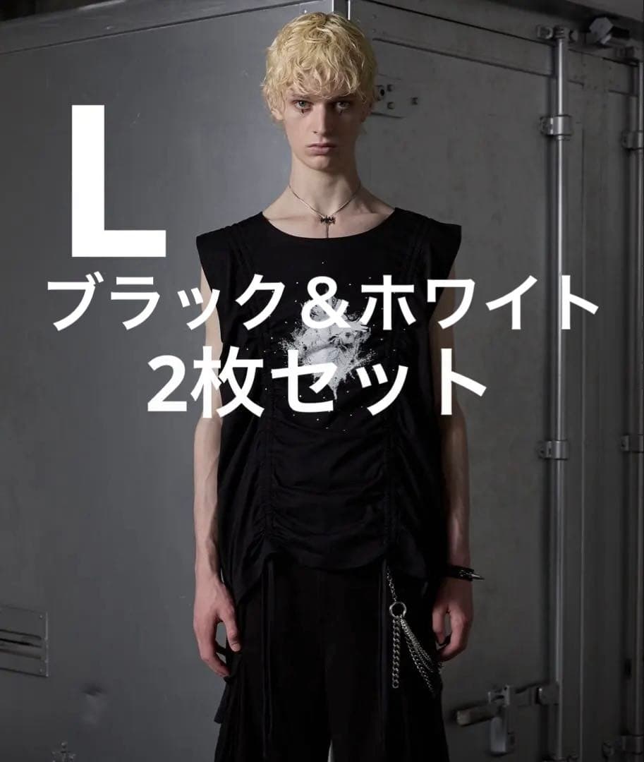 grancy シャーリングデザインラインストーングラフィックノースリーブT L GRANCY シャーリングデザインラインストーングラフィックノースリーブT