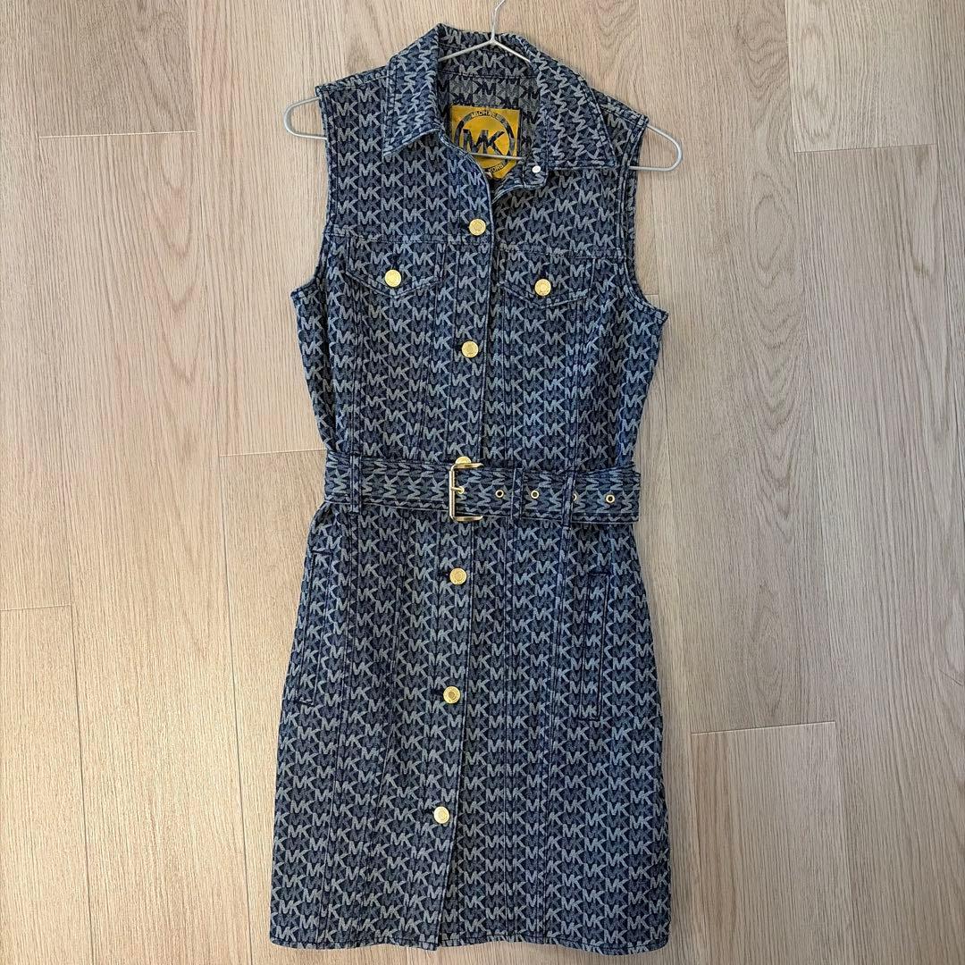 【美品】MICHAEL KORS デニムワンピース　ノースリーブ 中古・古着通販】MICHAEL KORS (マイケルコース) MK総柄ハイウエスト