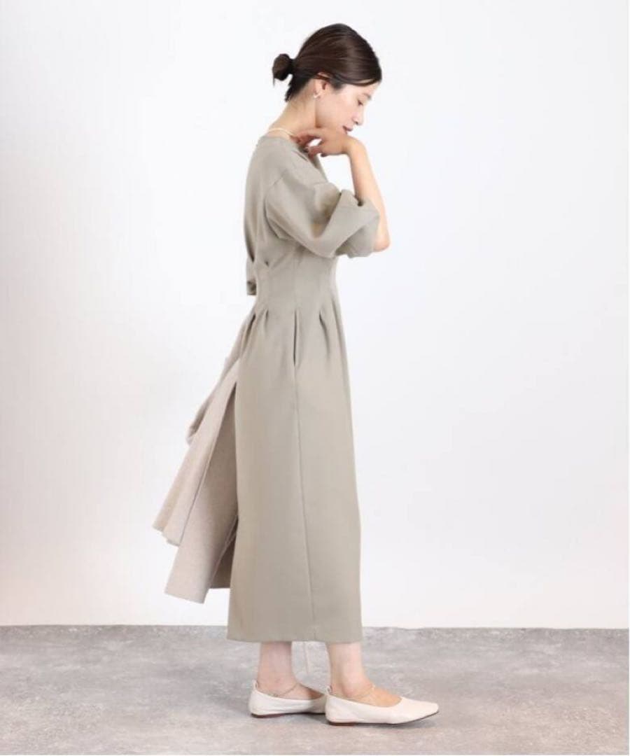 VERMEIL par iena ツイルウエストシェイプワンピース カーキグレー