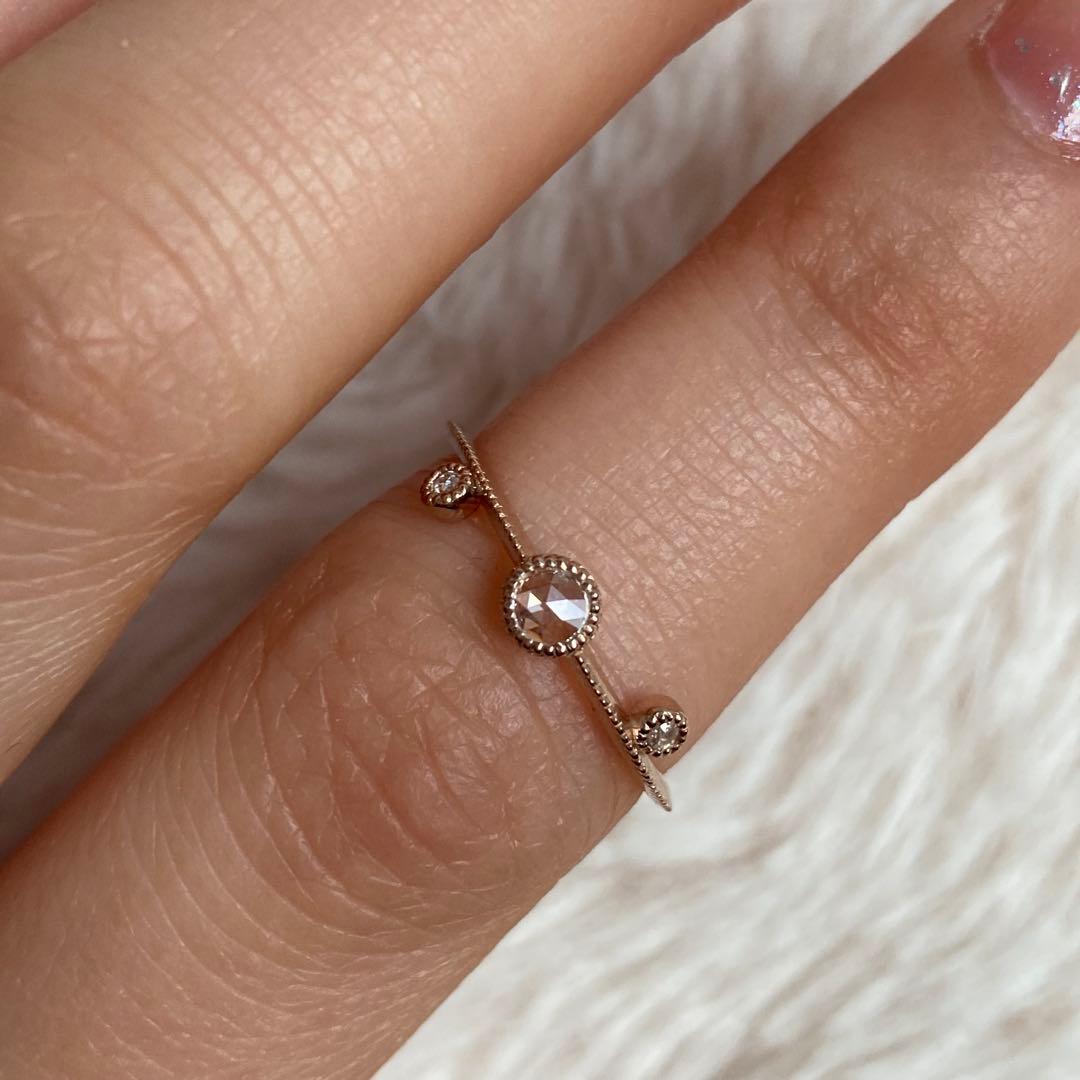 ローズカットダイヤモンドk18pgリングミル打ちデザイン アンティーク調