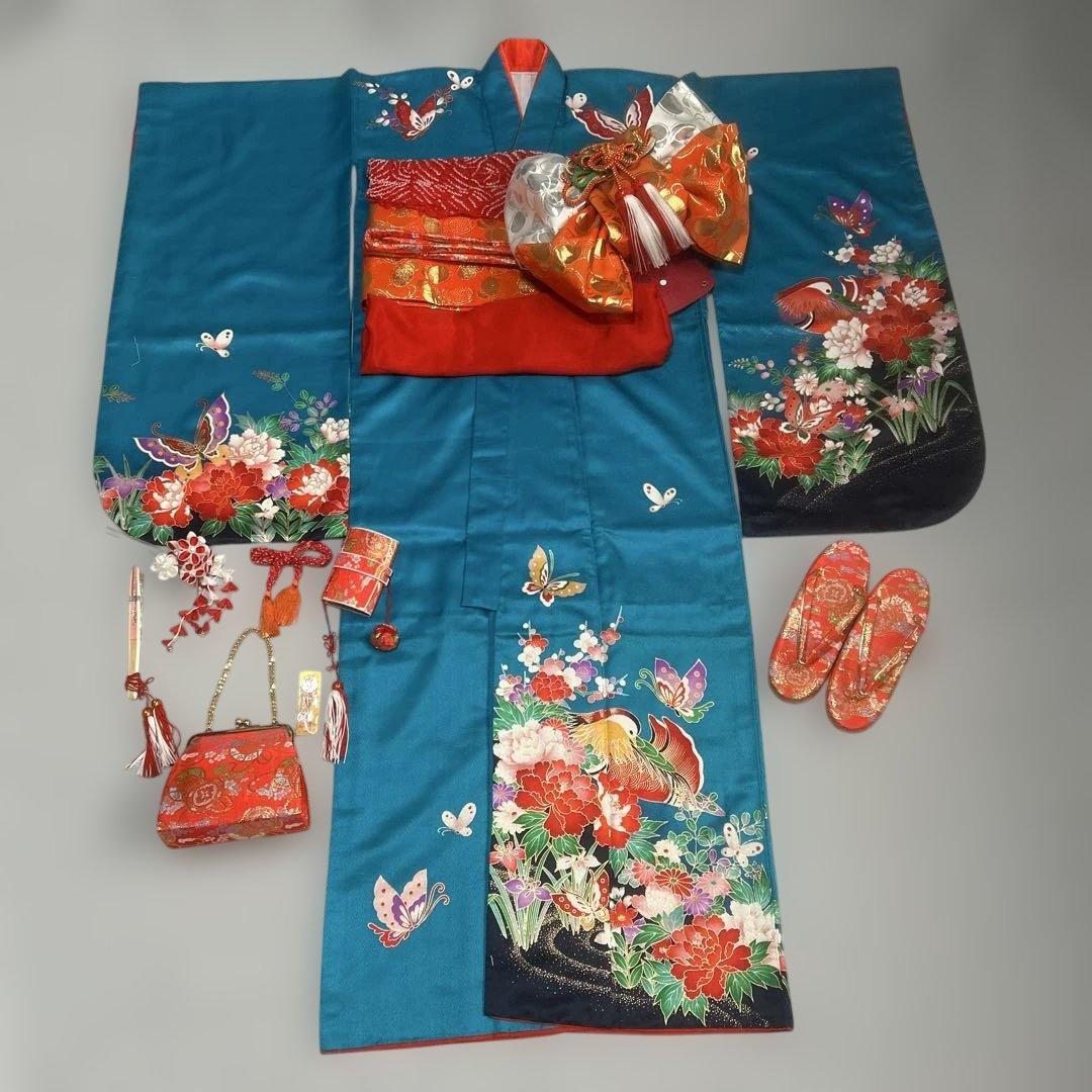 七五三　7歳着物セット 七五三 7歳 着物 フルセット 女の子 7才 四つ身 薄紫 椿に梅