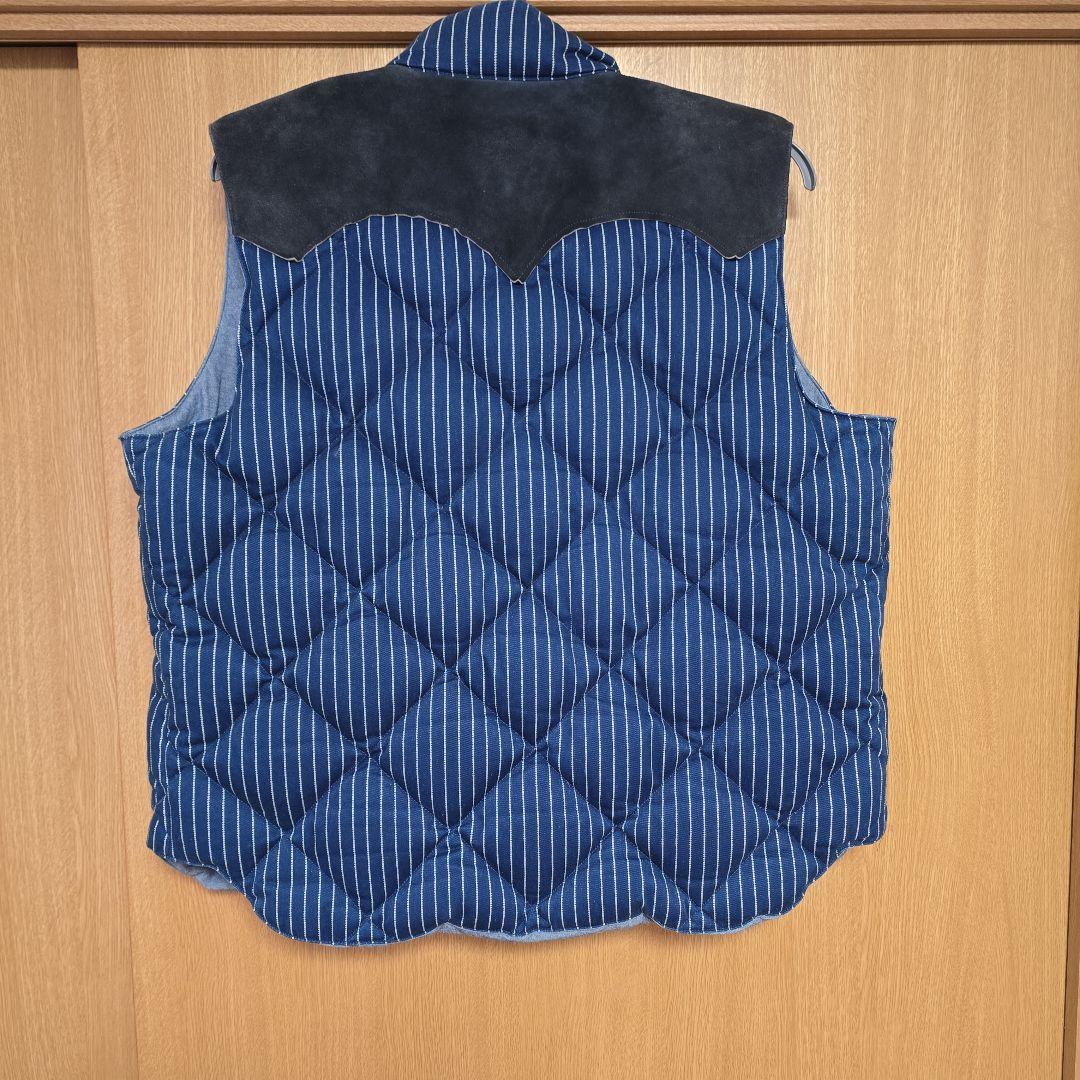 シュガーケーン レザーヨーク ダウンベスト ウォバッシュストライプ L