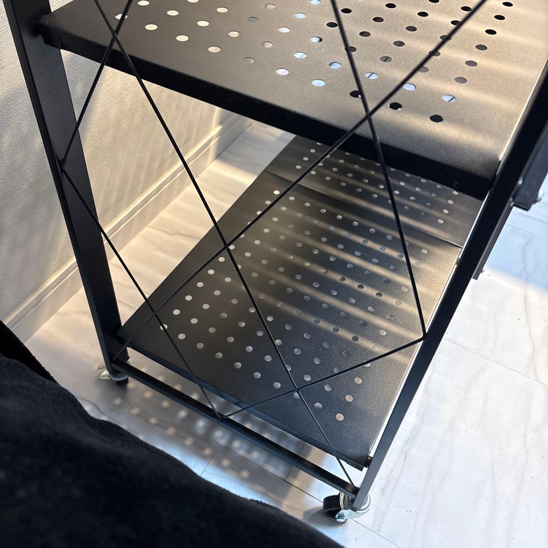 《 美品 》折りたたみラック 黒 キャスター付き 防錆 収納棚