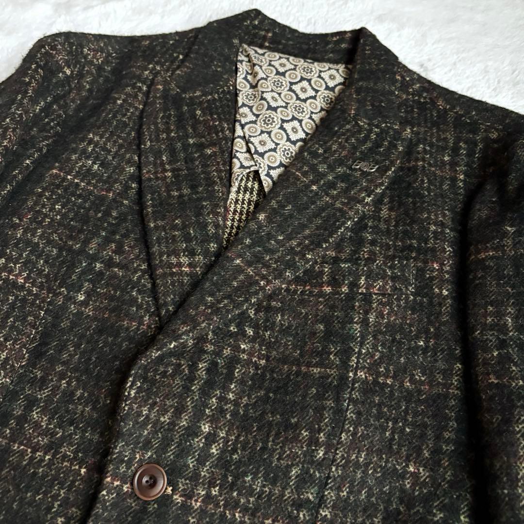 BOB テーラード シングル ウール ブラウン系 チェック ラペルピン 50