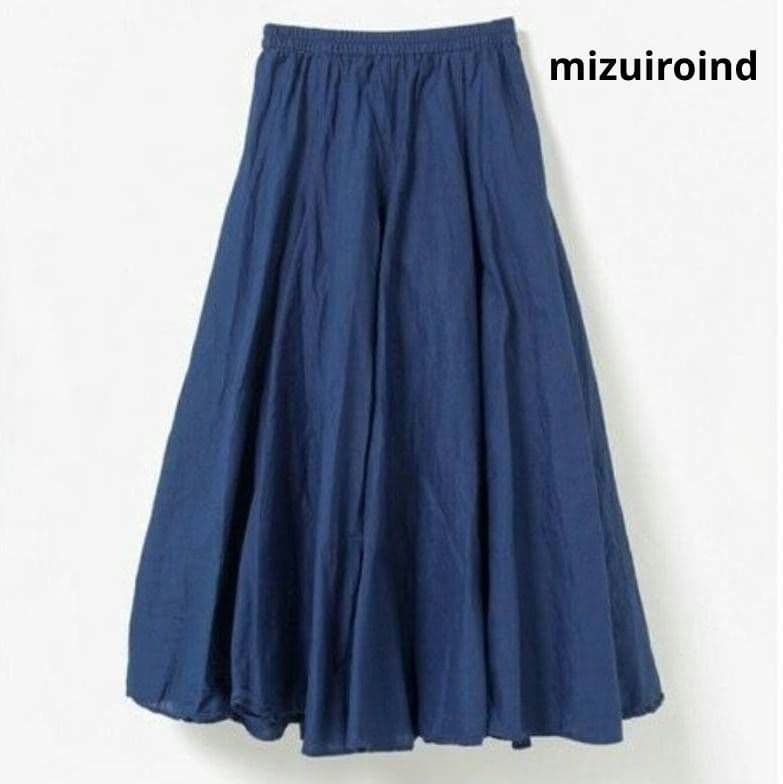 ミズイロインド 2023年モデル 洗える ボリュームフレアスカート ブルー ミズイロインド 2023年モデル 洗える ボリュームフレアスカート ブルー