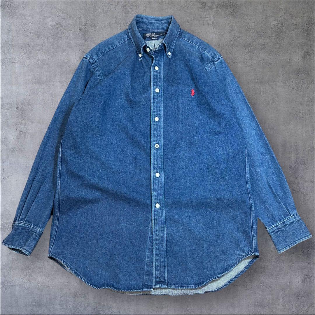 90s ラルフローレン デニムシャツ 長袖 赤ポニー 刺繍ロゴ M ヴィンテージ 90s ラルフローレン POLO COUNTRY デニムシャツL 赤ポニー 刺繍 - メルカリ