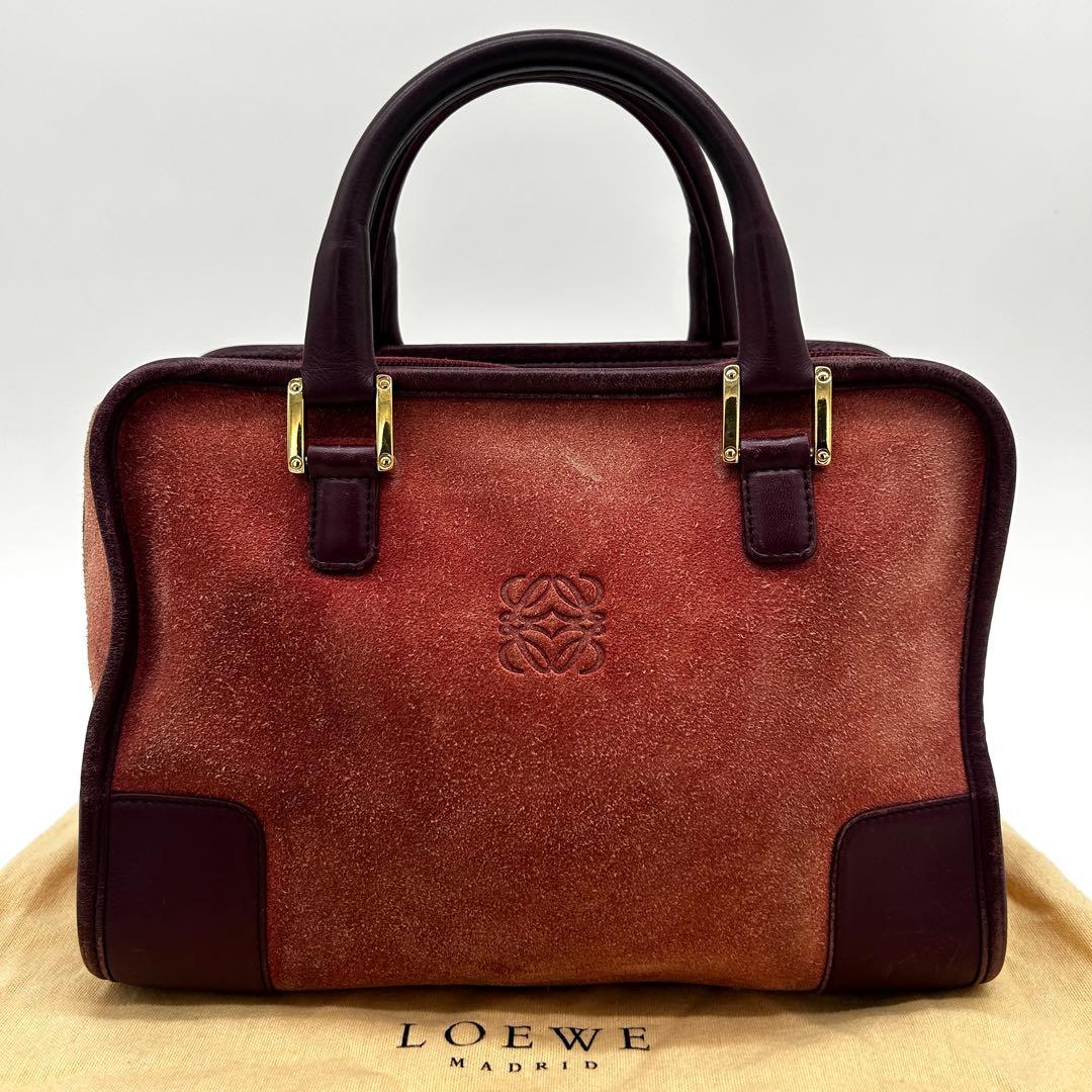 美品】ロエベ アマソナ 28 ハンドバッグ アナグラム スエード ワイン