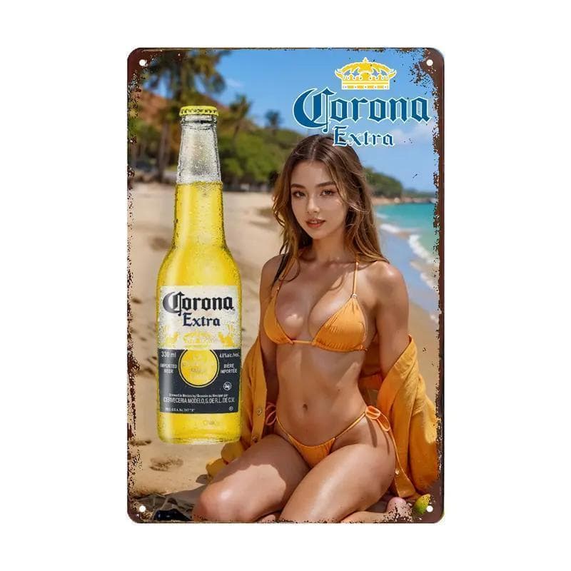 美少女 コロナビール レトロ調ブリキ看板 金属飾り物 メタルサイン