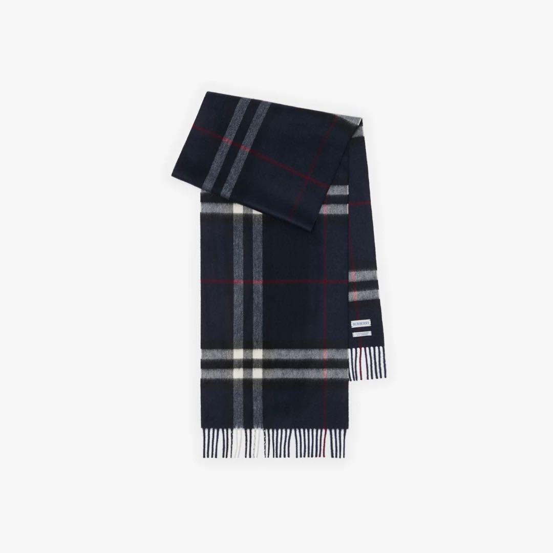 BURBERRY チェック カシミアスカーフ ネイビー チェック カシミアスカーフ (バンク) | Burberry®公式サイト