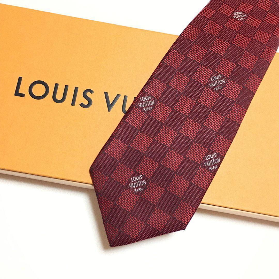 未使用級 ルイヴィトン Louis Vuitton ネクタイ レッド ダミエ - メルカリ