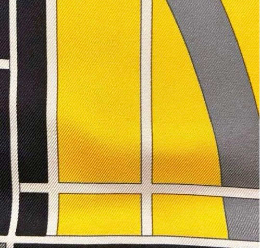 美品エルメスシルクスカーフカレHERMESSPORT 90スポーツ黒黄グレー