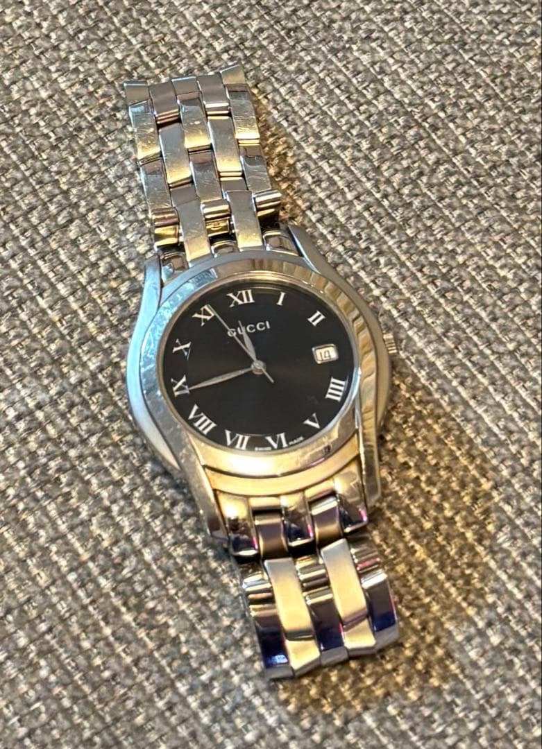 Gucci ステンレススチール 時計 ブラックダイヤル 中古】 グッチ GUCCI SS 腕時計 ダイヤ12P ステンレススチール 126.4